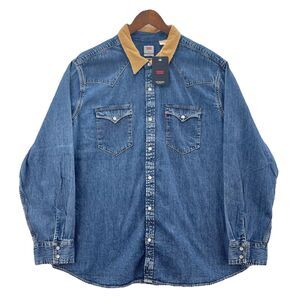 Levi's The Western Shirt Men's 2XL Blue Long Sleeve Tan Corduroy Collar Denim